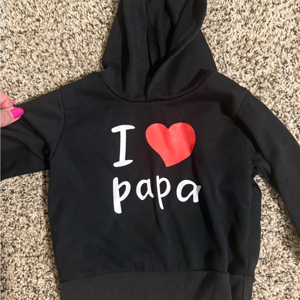 SHEIN Black Kids Hoodie with Red Heart "I Papa" Graphic